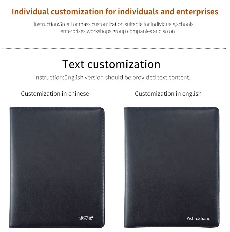 Wholesale A4 Black PU Leather Conference Folder Simple Plain Padfolio High Quality Cheap A4 Business Leather Portfolio