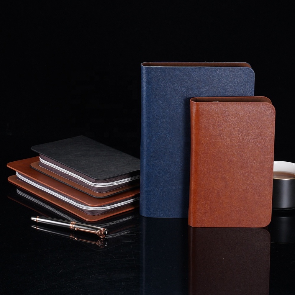 A6 Leather Organizer Journal Stationery Office Supply Business Leather Binder Zipper Portfolio Notebook A5 Folder