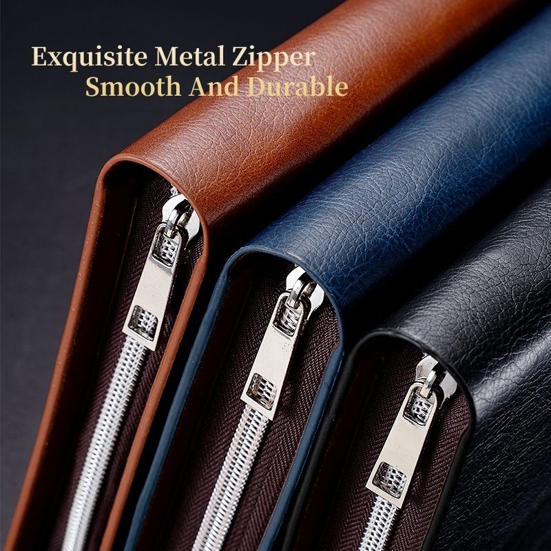 A6 Leather Organizer Journal Stationery Office Supply Business Leather Binder Zipper Portfolio Notebook A5 Folder