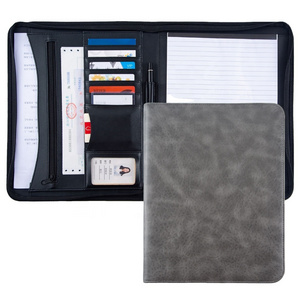 New Design Ostrich Grain A4 Zip document Folder Conference meeting Briefcase Portfolio With Grey leather