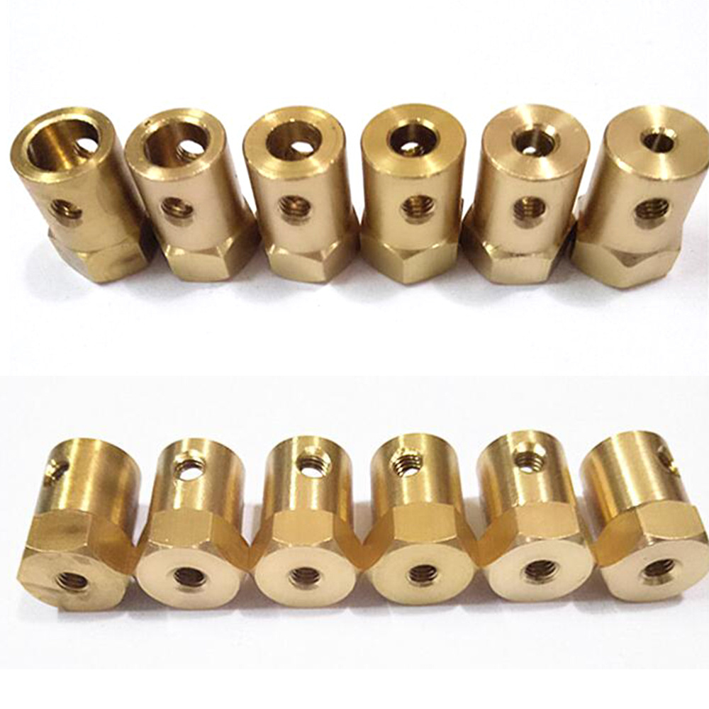 SDPSI10pcs/lot 3mm 4mm 5mm 6mm 7mm 8mm Shaft Motor Flexible Coupling Tyre Wheel Brass Hex Coupler Setwrench