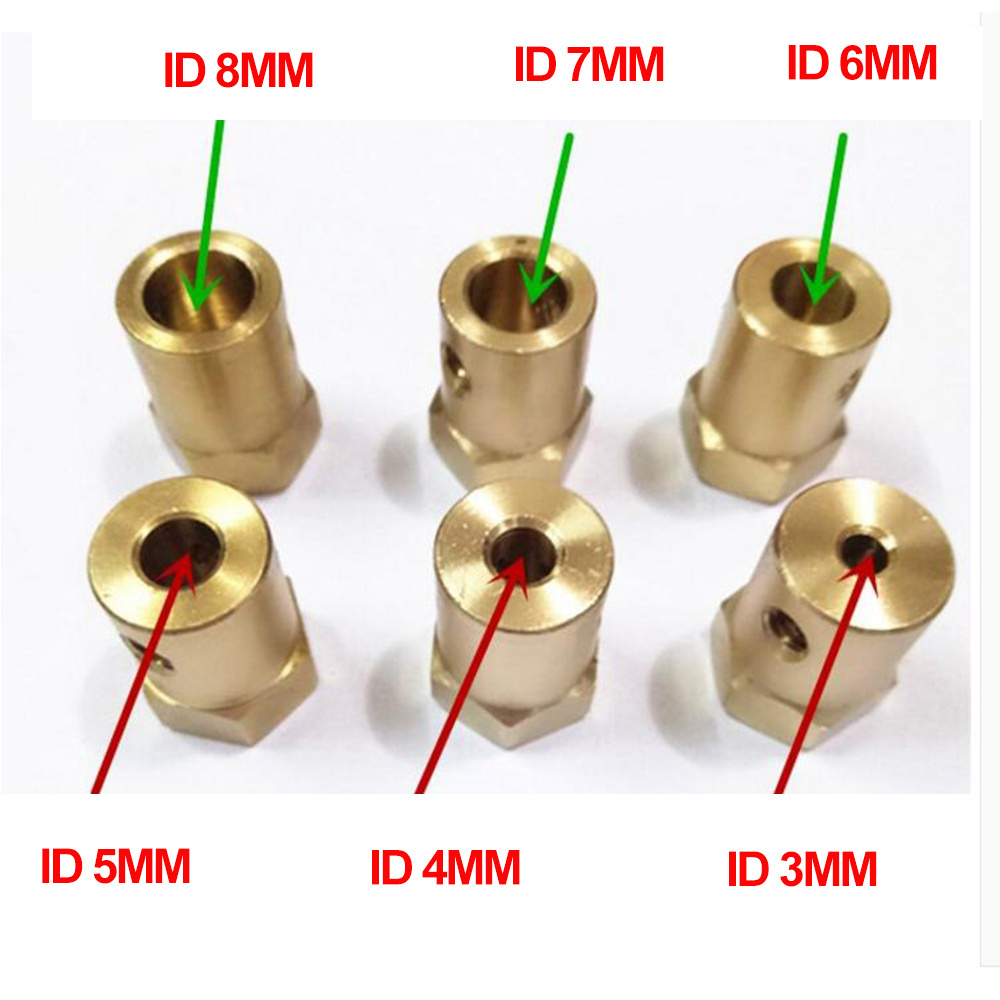 SDPSI10pcs/lot 3mm 4mm 5mm 6mm 7mm 8mm Shaft Motor Flexible Coupling Tyre Wheel Brass Hex Coupler Setwrench