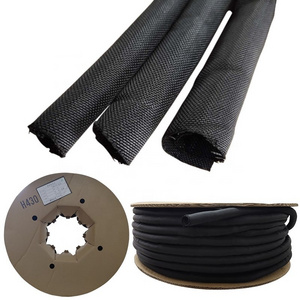 SDPSI Black Cable Sleeve Self Closing PET Braided Expandable Auto Line Management Overlap Flexible Loom Split Tube Wire Wrap