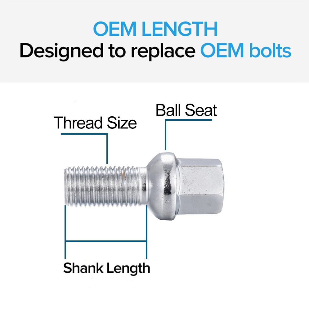 SDPSI1pcs Car Wheel Nut Bolts Ball Seat Screw M12x1.5 / M14x1.5 / M15x1.25 Various Lengths for BMW Volkswagen Audi Mercedes