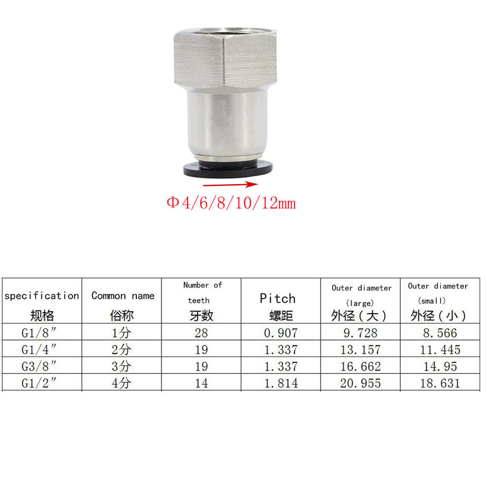 SDPSI1PC Air Pipe Fitting PCF 4-12mm OD Hose Tube Push Into 1/8