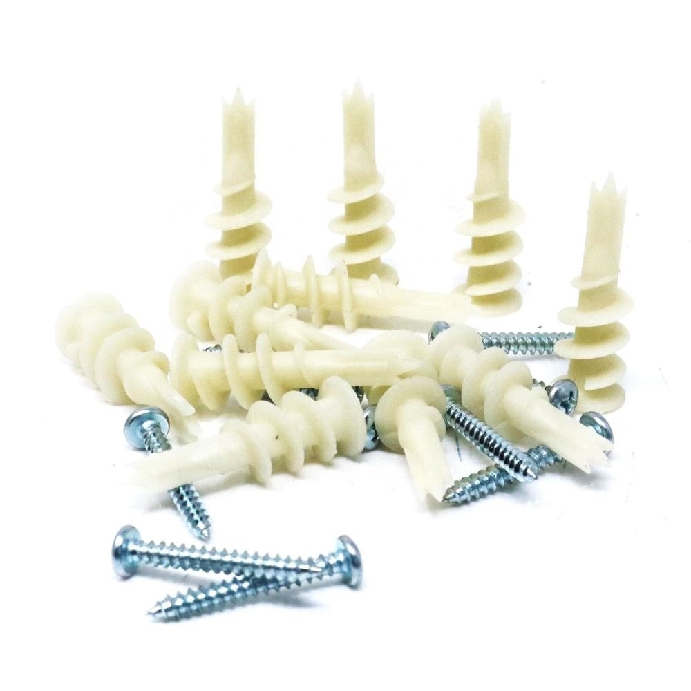 100 Pcs Plastic Expansion Drywall Anchor Kit with Screws Self Drilling Wall Home Pierced for Gypsum Board Fiberboard