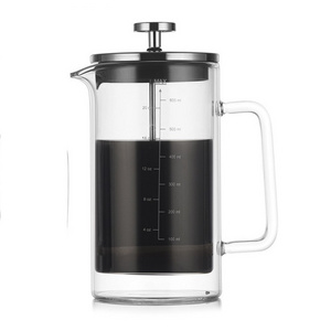 Wholesale French Press Coffee & Tea Maker Heat Resistant Borosilicate Glass Coffee Press with filter screens