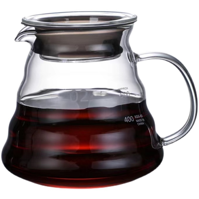 Hot sale factory direct 600ml High Borosilicat Clear Glass Coffee Server  Coffee Carafe for pour over coffee