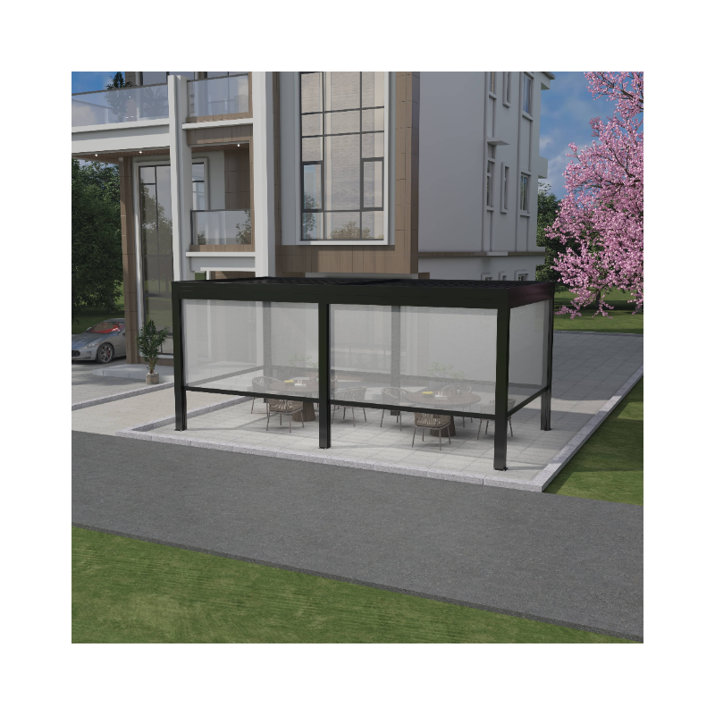 Outdoor Elegant Square Tube Gazebo with Elliptical Louver Blades Aluminum Pergola Patio Cover Roof Aluminum with Screen