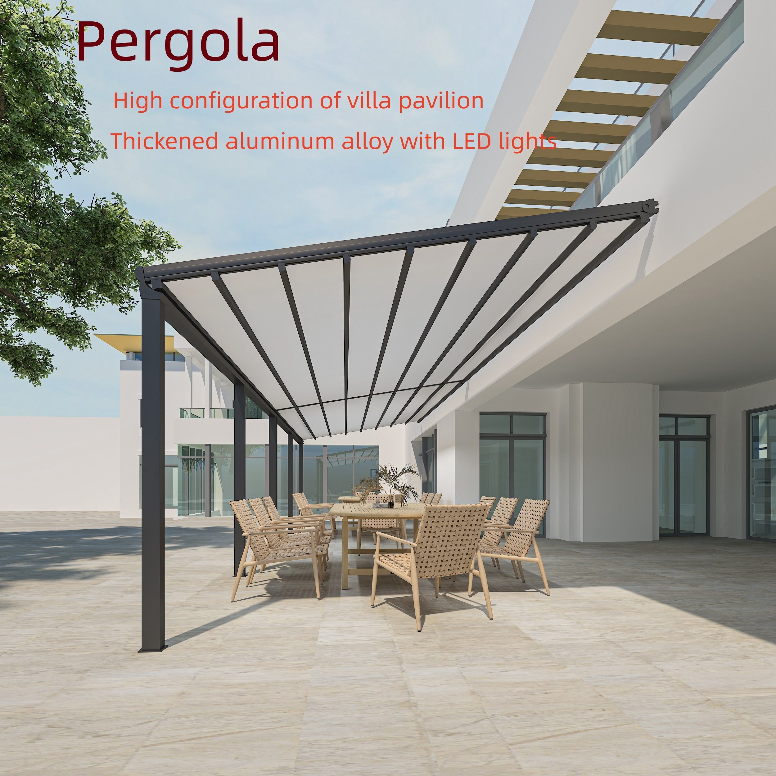 Pergola Outdoor Retract Roof Canopy Gazebo Pergola Aluminum Frame Awnings High Quality Strong Wind Resistant Aluminum