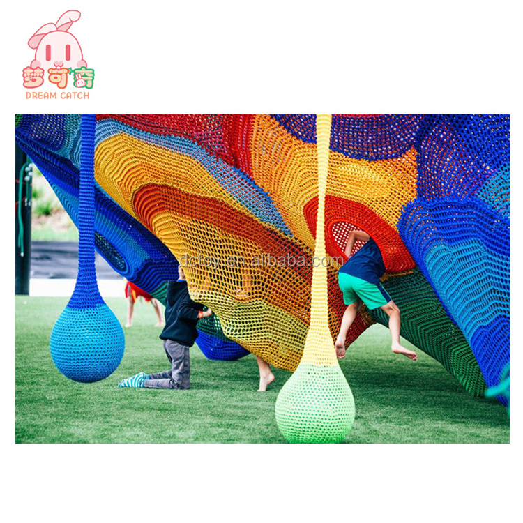 Kids Fitness Attractions Indoor Outdoor Playground Equipment Spider Web Big Rainbow Rope Climbing Net