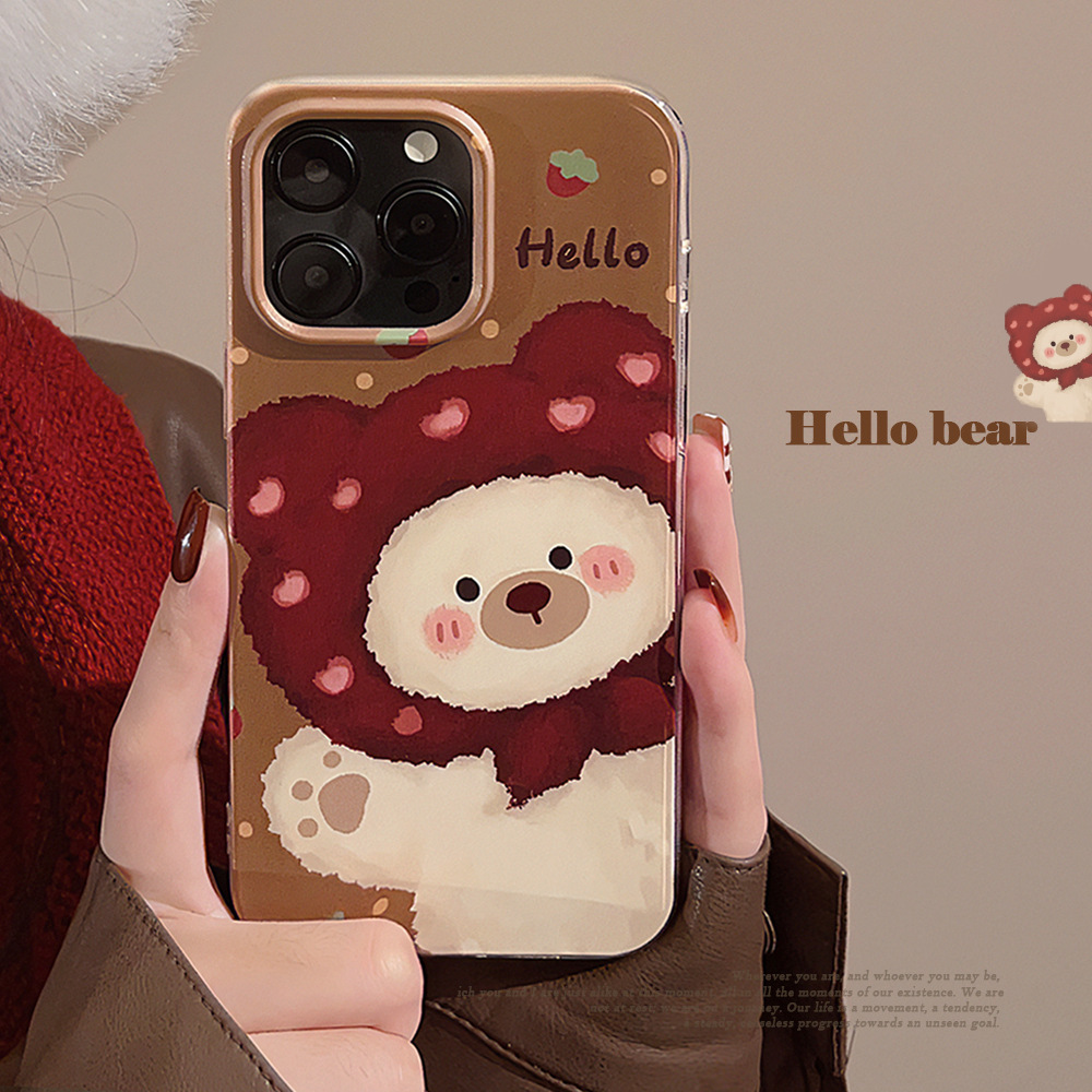 Cute Cartoon Headscarf Teddy Bear Phone Case Anti Drop Case for iPhone 15 Pro max 14 plus 13 12 XR Girl Gift Mobile Phone Case