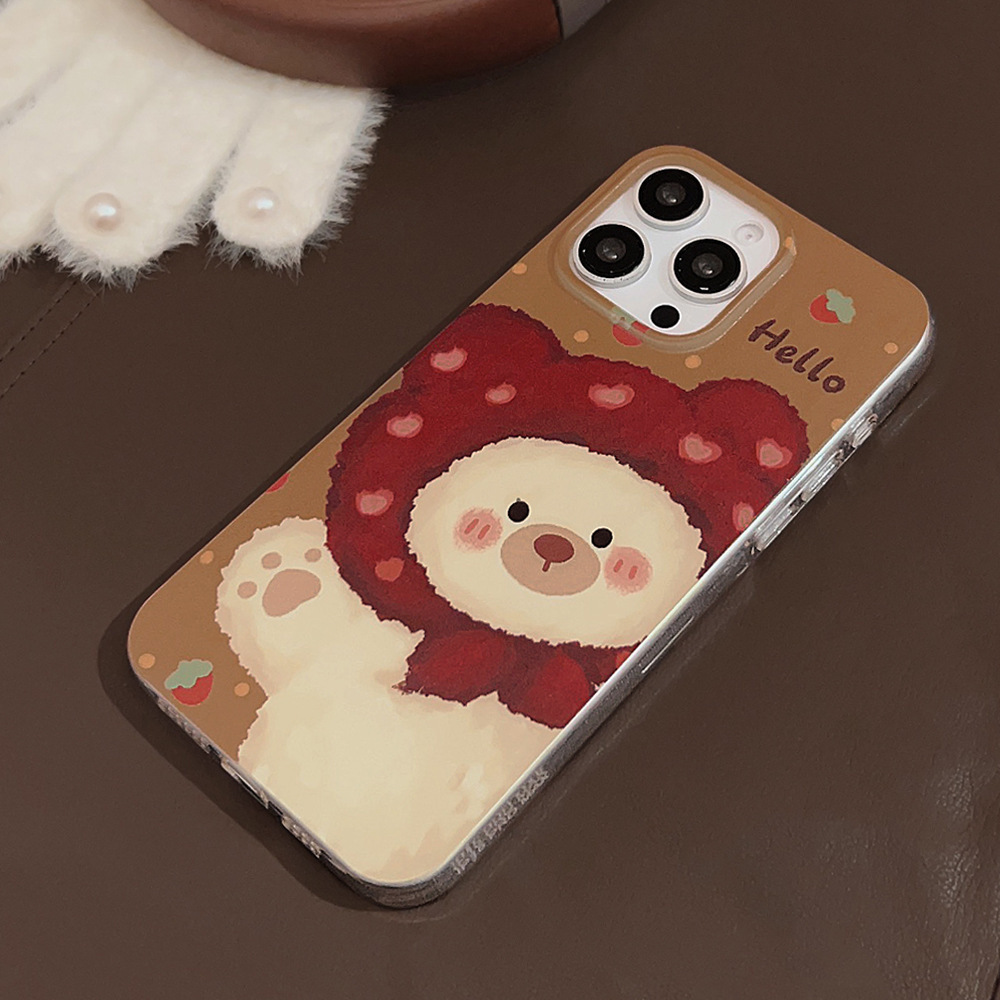 Cute Cartoon Headscarf Teddy Bear Phone Case Anti Drop Case for iPhone 15 Pro max 14 plus 13 12 XR Girl Gift Mobile Phone Case