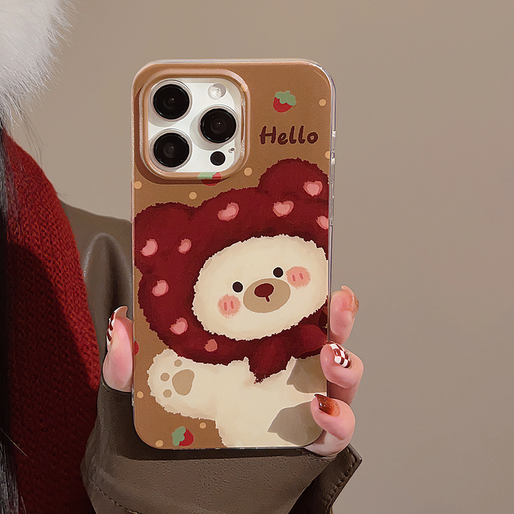 Cute Cartoon Headscarf Teddy Bear Phone Case Anti Drop Case for iPhone 15 Pro max 14 plus 13 12 XR Girl Gift Mobile Phone Case