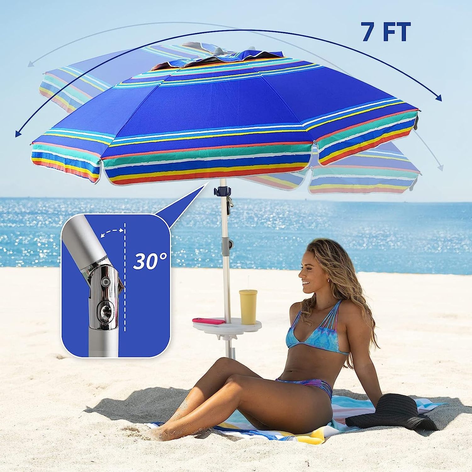 Beach Umbrella with tilt Sun Shelter UV 50+ Protection Outdoor Sunshade Umbrella with Carry Bag for Patio Garden Pool Backyard