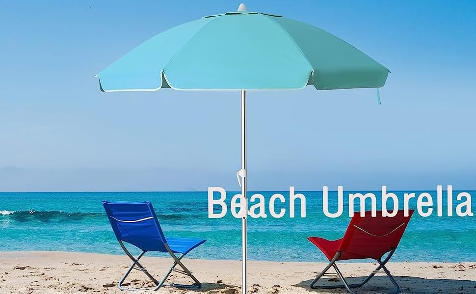 Beach Umbrella for Sand Wind Portable with Tilt Heavy Duty Wind Resistant Striped Umbrellas UV 50+ Parasol with Anchor Screw