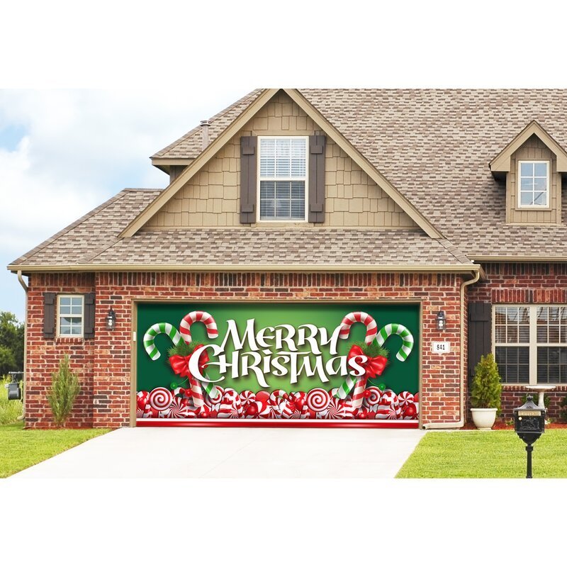 Outdoor Decor Santa's Merry Christmas Garage Door Mural Holiday Decoration Banner