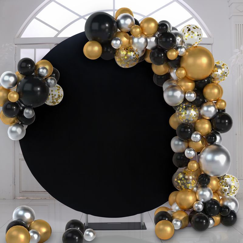 6.5ft 7ft black velvet round wall backdrop stand wedding event stage floral arch Baby Shower swag backdrop decoration