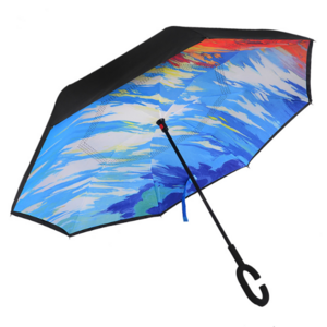 Promotional Advertising Reverse Umbrella with Carbon Fiber Shaft/Windproof Air Vented Double Canopy Layer Umbrella