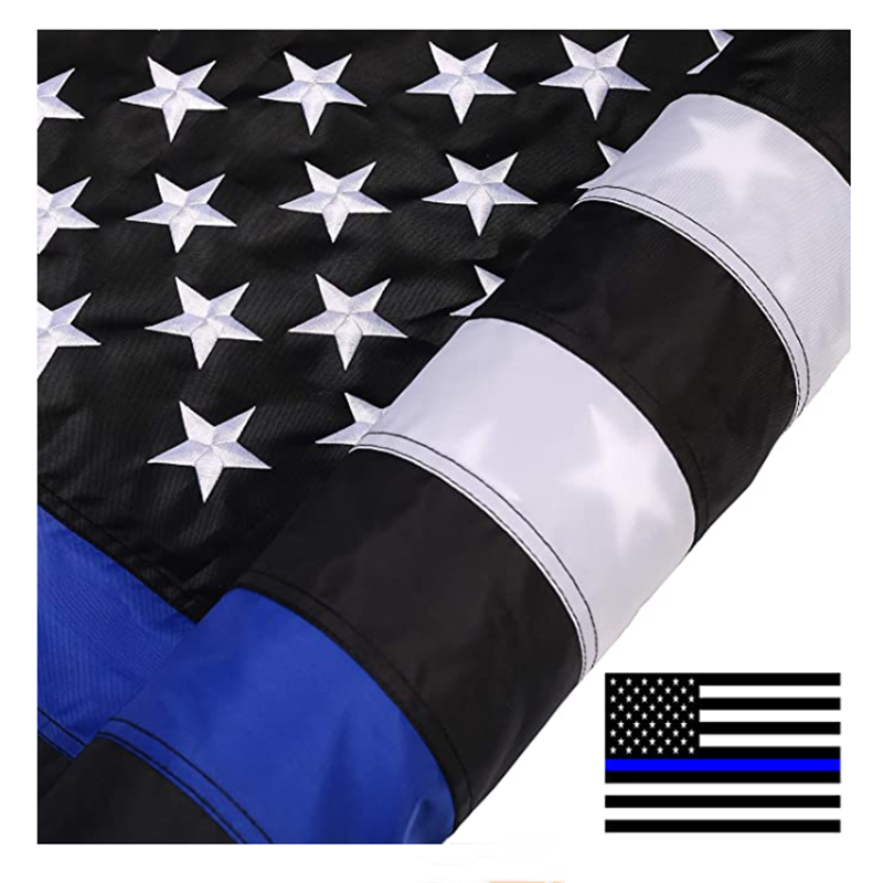 Thin Blue Line Flag 3x5 ft Embroidered Stars Sewn Stripes Black White Blue Red Line American Flag