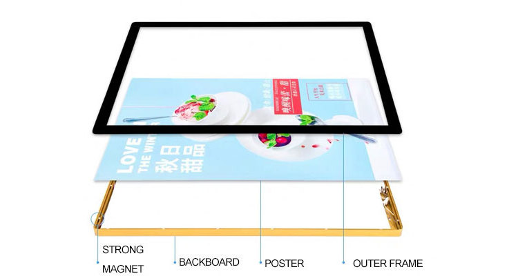 Ultra-thin Tempered Glass Advertising LED Light Box Menu Board Poster With Aluminum Frame High Brightness Lights For Restaurant