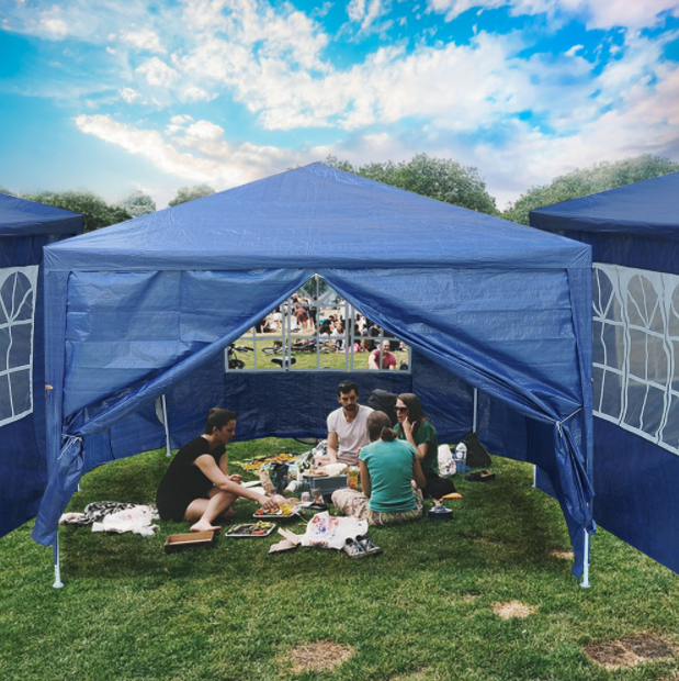 10x10' Outdoor Tents Gazebo Patio Canopy Wedding Party Tent with Optional 4 Removable Side Walls Blue