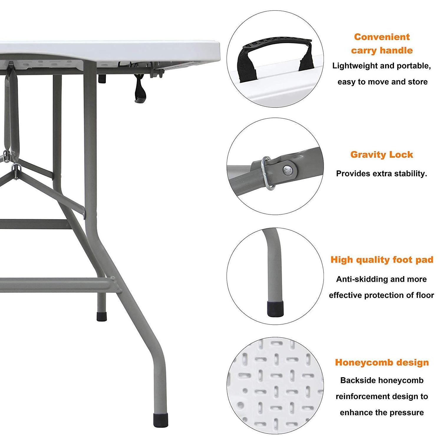 Folding Utility Table, Fold-in-Half Portable Plastic Picnic Party Dining Camp Table