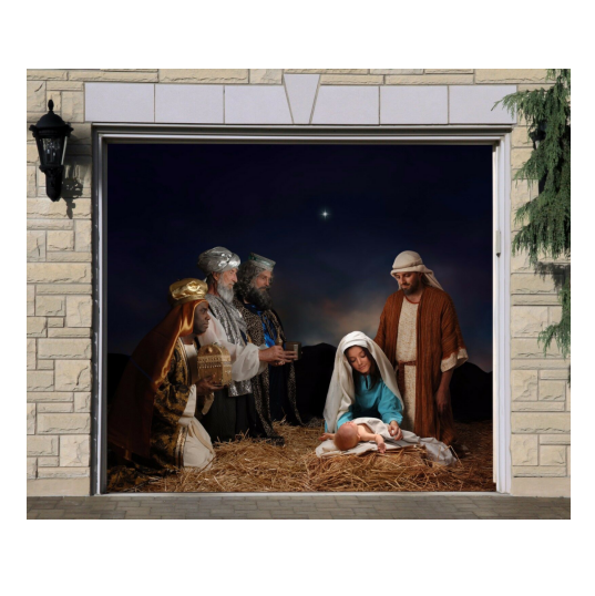 Nativity Scene Jesus Garage Door Banner, Christmas Mural for Double Garage Door