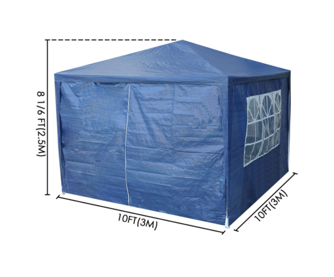 10x10' Outdoor Tents Gazebo Patio Canopy Wedding Party Tent with Optional 4 Removable Side Walls Blue