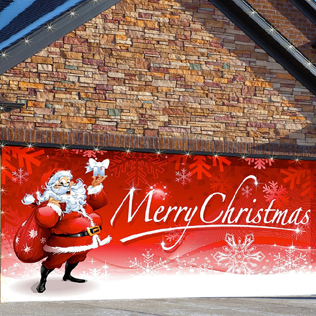 Outdoor Decor Santa's Merry Christmas Garage Door Mural Holiday Decoration Banner