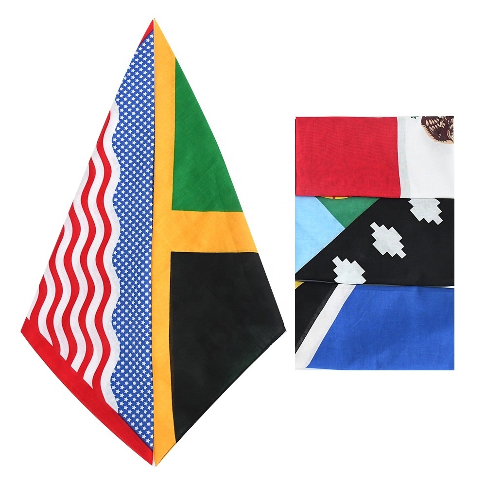 Custom Multi Colors Cotton Bandana 54*54cm Square Headband Country Nation Flag Bandanas