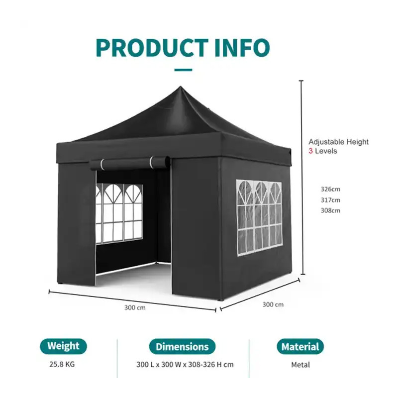 Heavy Duty Gazebo Outdoor Large Iron Shelf 3x3m Pop Up Canopy Tent Events Tent