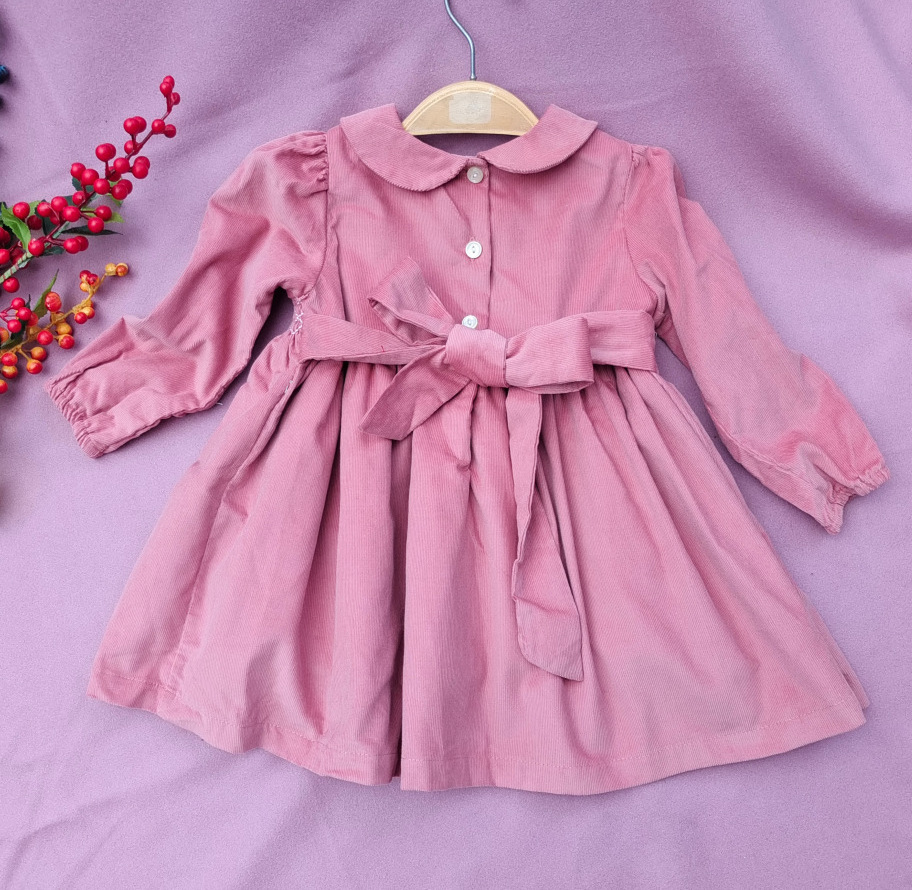 custom Embroidery 2T - 7T Pink Easter Corduroy cotton baby girls dresses 3years smocked