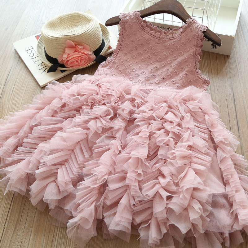 2-10 Years Girl Summer Boutique Tulle Dresses Ruffle Lace Ruffle Party Princess Dress For Flower Girl Dress