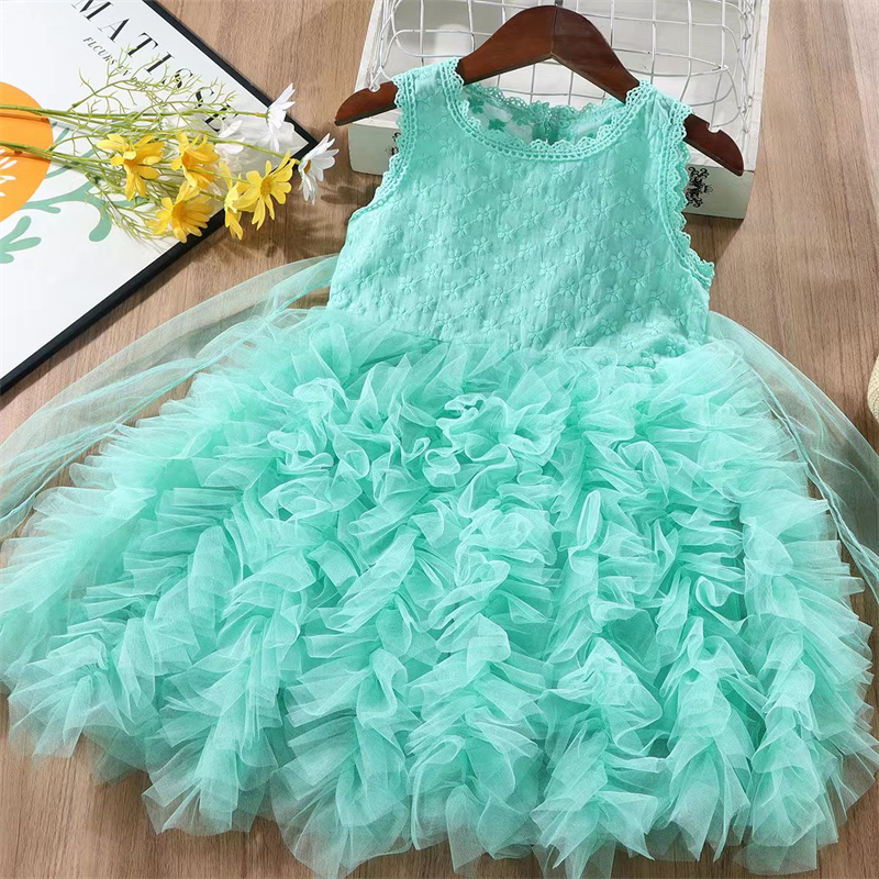 2-10 Years Girl Summer Boutique Tulle Dresses Ruffle Lace Ruffle Party Princess Dress For Flower Girl Dress