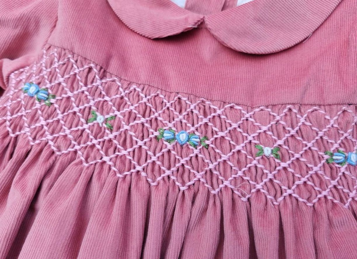 custom Embroidery 2T - 7T Pink Easter Corduroy cotton baby girls dresses 3years smocked