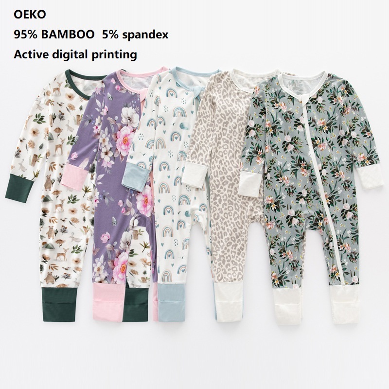 wholesale and custom Active digital printing GSM 180  OEKO 95 bamboo 5 spandex fabric baby romper