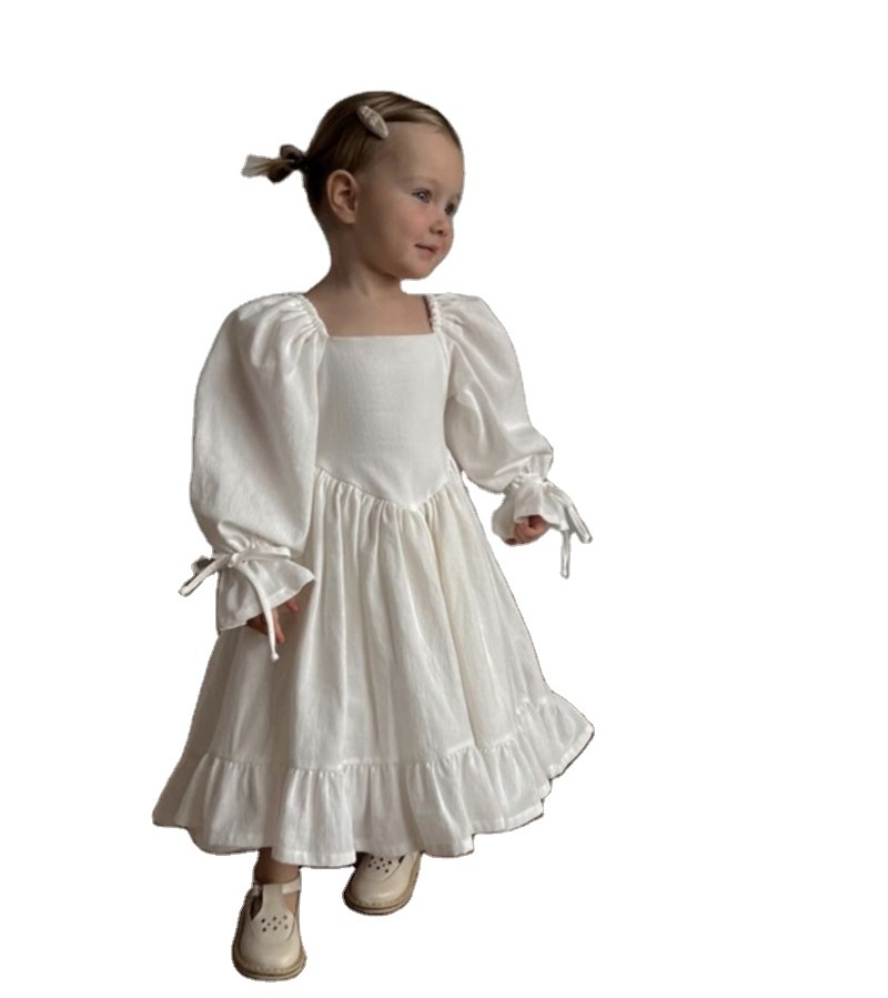 New Fashion Lolita Style Spring Toddler Girls Long Sleeve Cotton Linen Dress Baby Girls Solid Color Strap Dresses