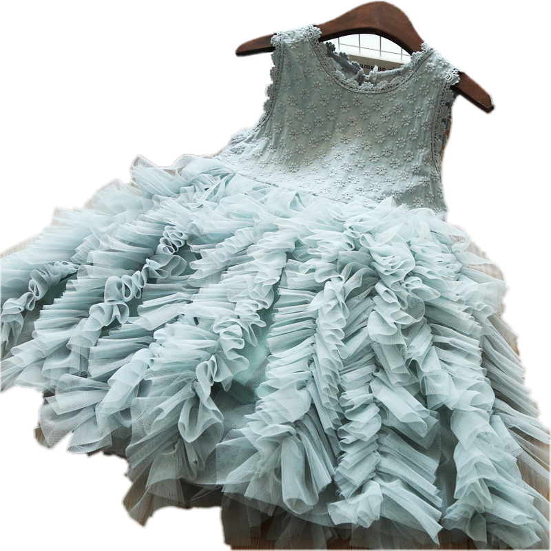 2-10 Years Girl Summer Boutique Tulle Dresses Ruffle Lace Ruffle Party Princess Dress For Flower Girl Dress