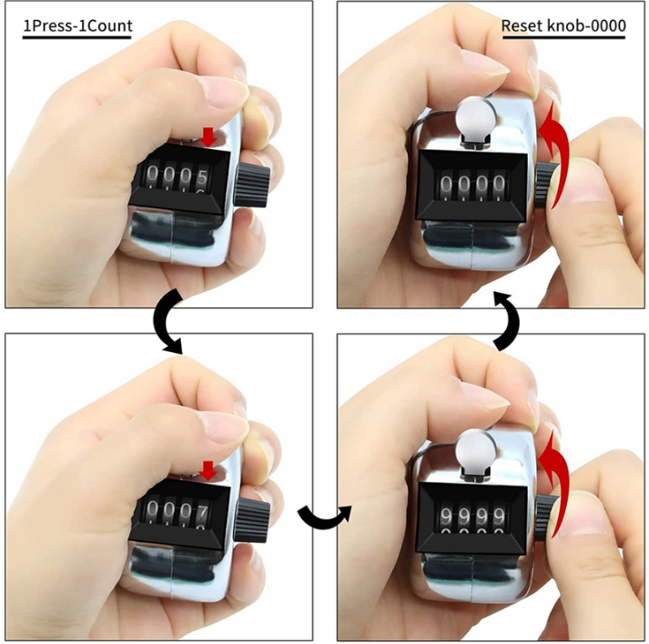 Clicker 4 Digit Number Counters Plastic Shell Hand Finger Display Manual Counting Tally Clicker Timer Soccer Golf Counter