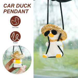 Cute Swing Duck with Straw Hat Car Pendant Auto Rearview Mirror Hanging Ornaments Interior Accessories Fragrance