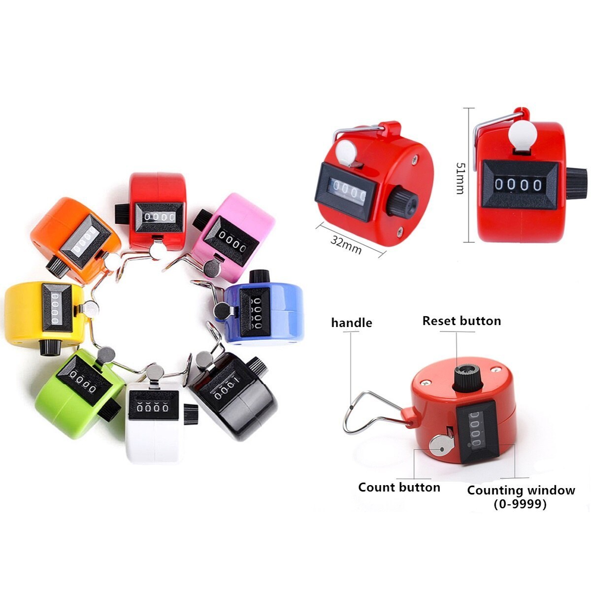 Handheld 4 Digital Tally Counter Mechanical Manual Palm Clicker Number ...
