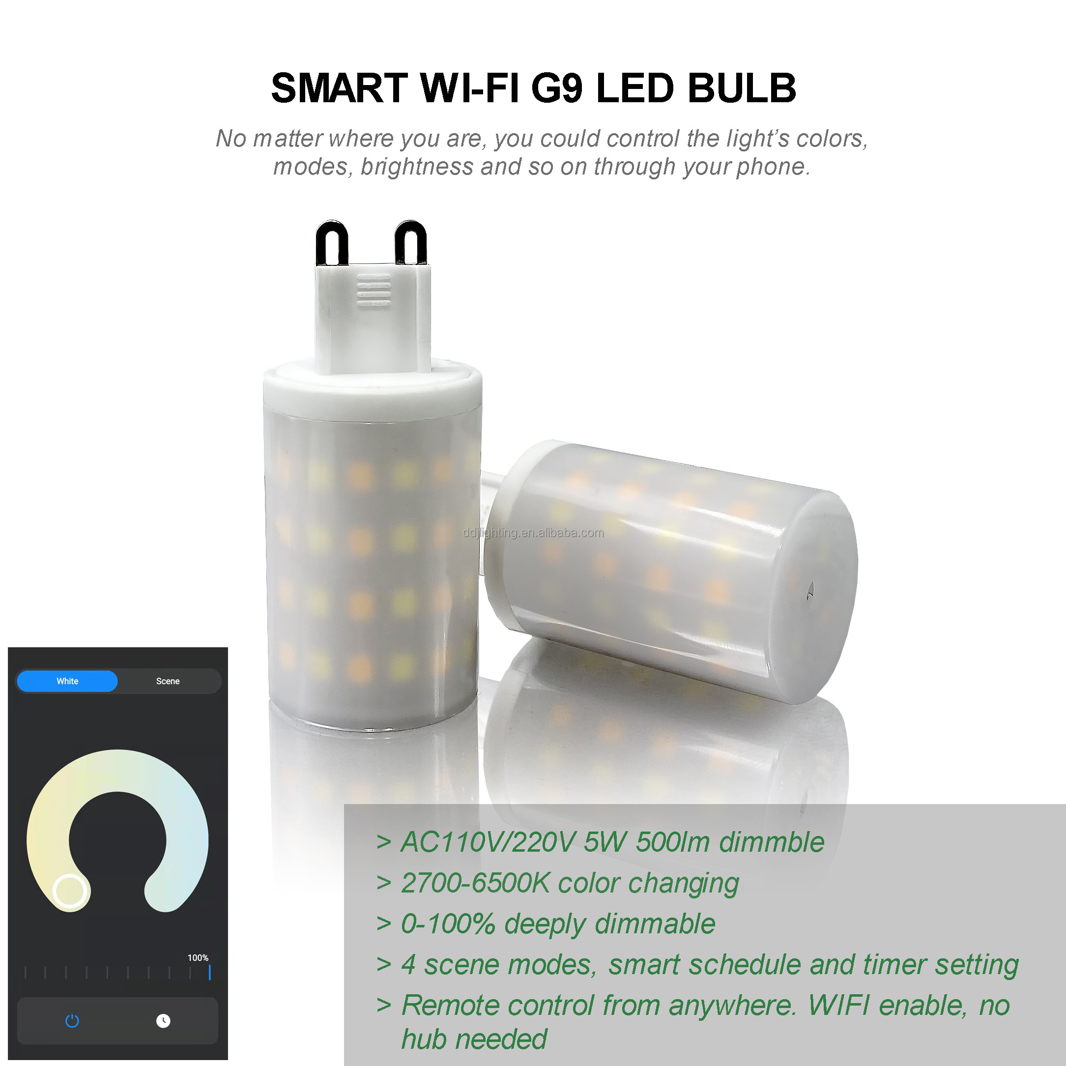 WiFi Smart  G9 Light Bulb 6W Dimmable 2700K-6500K Mobile APP Smart Life App Control G9 LED Lamp