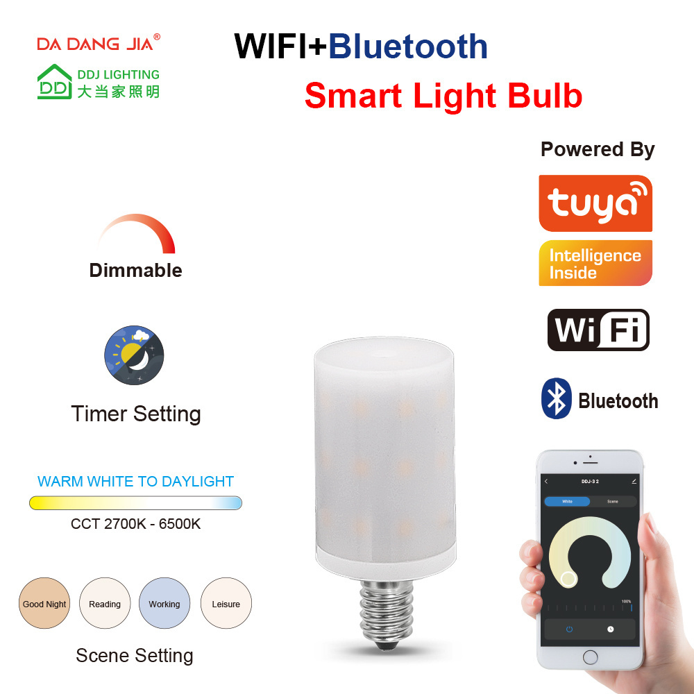 2023 smart bulb alexa google home with tuya E12 LED Bulb WiFi 2700-6500k Dimmable