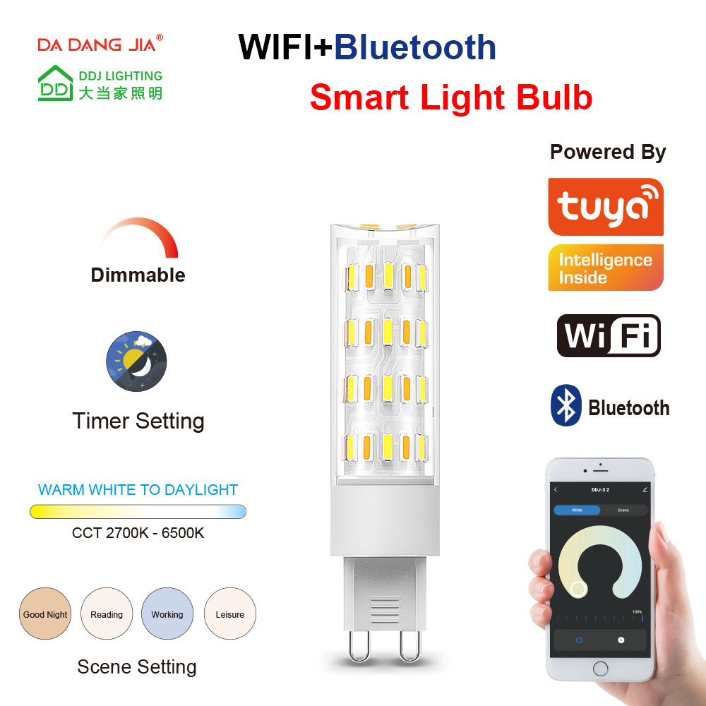 Smart Led Light Small Wireless Wifi+bluetooth Control G4 G9 4W Dimmable 2700-6500k Tuya Smart Bulb