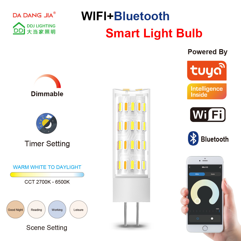 Smart Led Light Small Wireless Wifi+bluetooth Control G4 G9 4W Dimmable 2700-6500k Tuya Smart Bulb