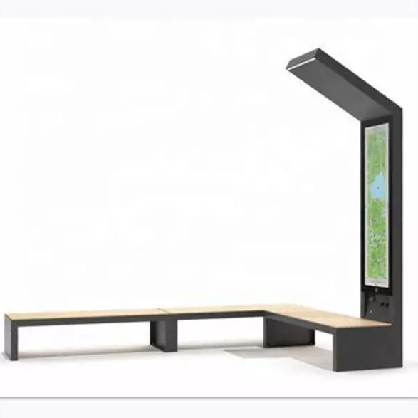 Smart outdoor urban furniture solar power bench with advertising light box for relax