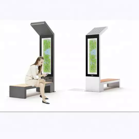 Smart outdoor urban furniture solar power bench with advertising light box for relax