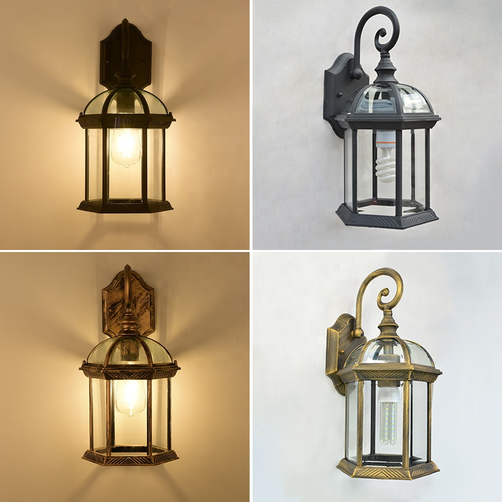 Antique exterior aluminum garden mounted lantern waterproof outdoor led wall lighting fixture