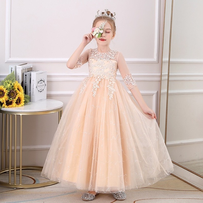 Wholesale hand embroidery designs for baby dress white princess girls fluffy western party dresses for 5 years old